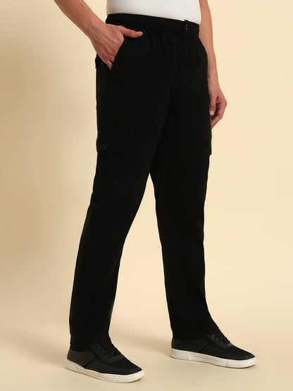 Men's Black Solid Regular Fit Lower