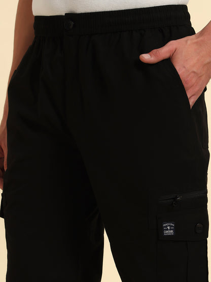 Men's Black Solid Regular Fit Lower