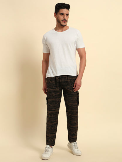 Men's Olive Green Printed Regular Fit Lower