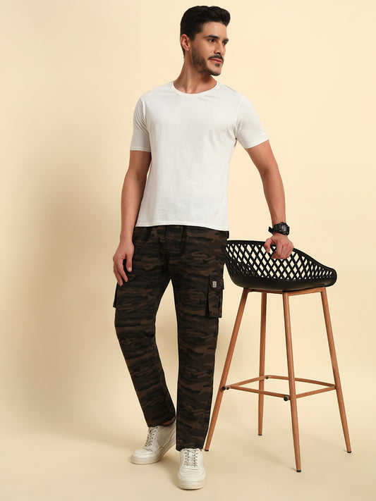 Men's Olive Green Printed Regular Fit Lower