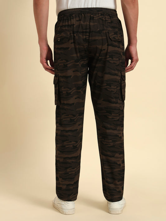 Men's Olive Green Printed Regular Fit Lower