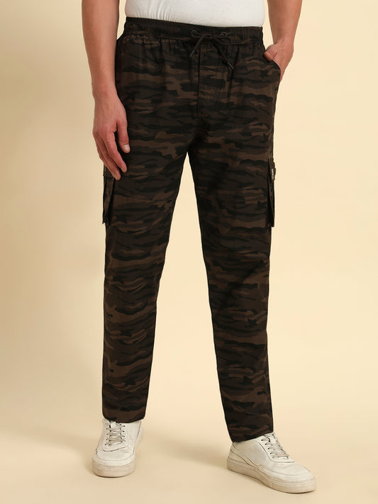 Men's Olive Green Printed Regular Fit Lower