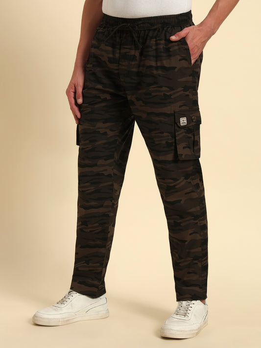 Men's Olive Green Printed Regular Fit Lower