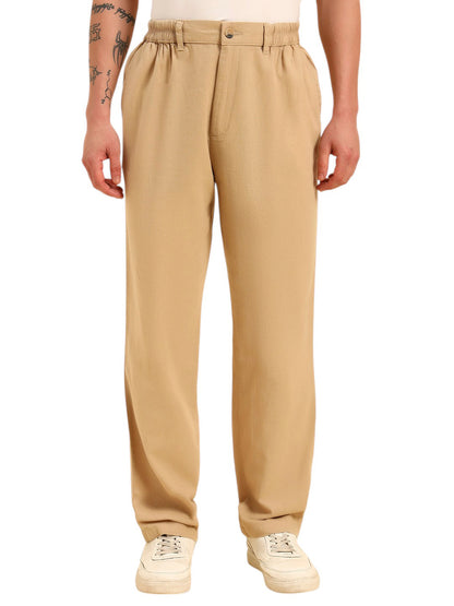 Men's Beige Solid Regular Fit Lower