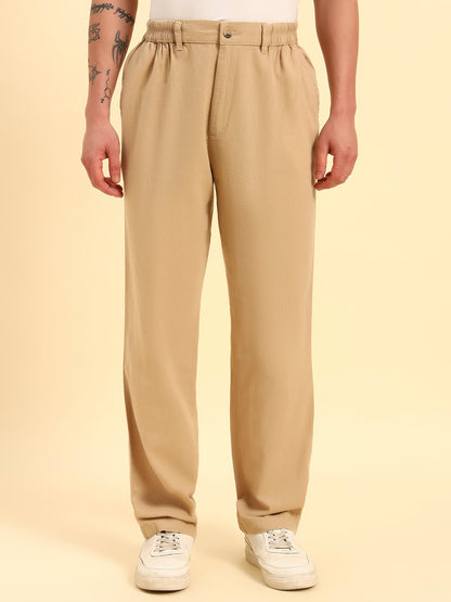 Men's Beige Solid Regular Fit Lower