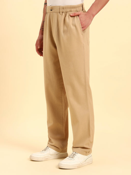 Men's Beige Solid Regular Fit Lower