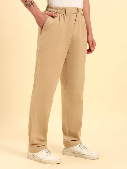 Men's Beige Solid Regular Fit Lower