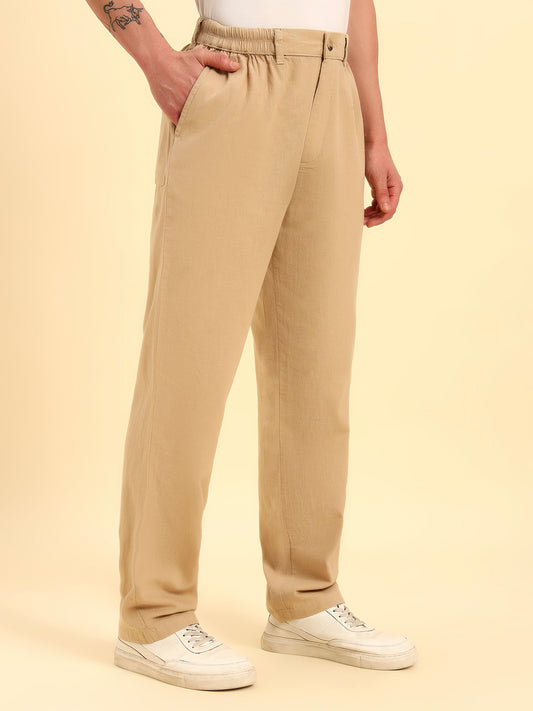 Men's Beige Solid Regular Fit Lower