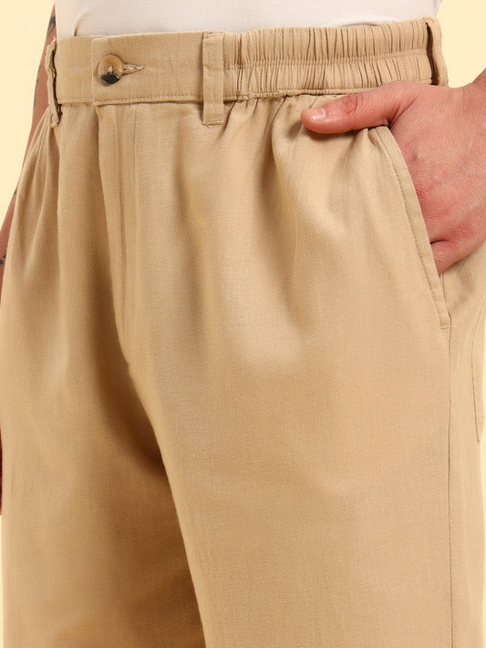 Men's Beige Solid Regular Fit Lower