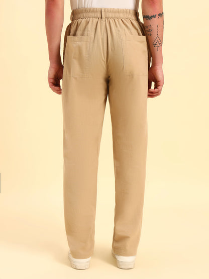 Men's Beige Solid Regular Fit Lower