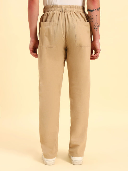 Men's Beige Solid Regular Fit Lower