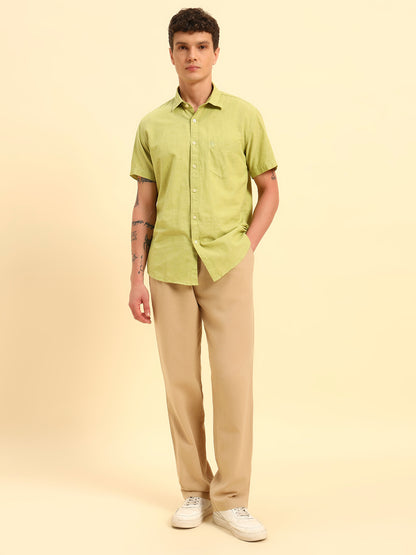 Men's Beige Solid Regular Fit Lower