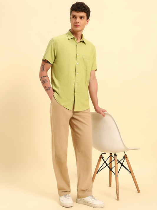 Men's Beige Solid Regular Fit Lower