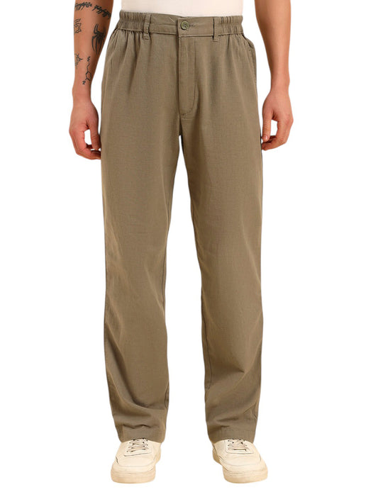 Men's Sage Green Solid Regular Fit Lower