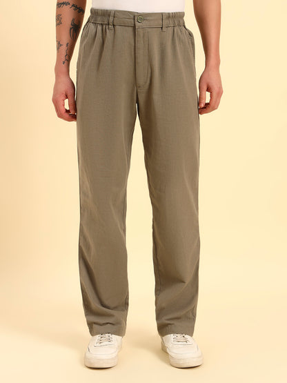 Men's Sage Green Solid Regular Fit Lower