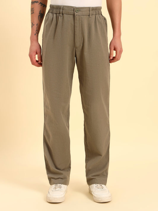Men's Sage Green Solid Regular Fit Lower