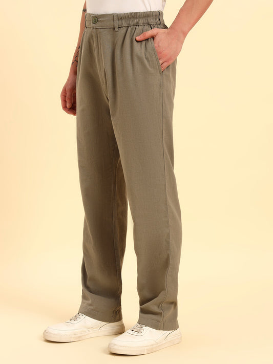 Men's Sage Green Solid Regular Fit Lower