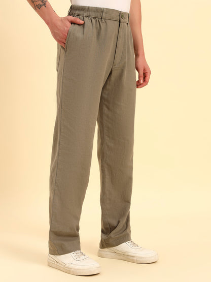Men's Sage Green Solid Regular Fit Lower
