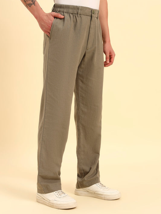 Men's Sage Green Solid Regular Fit Lower
