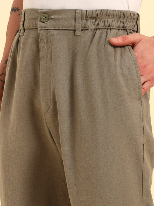 Men's Sage Green Solid Regular Fit Lower