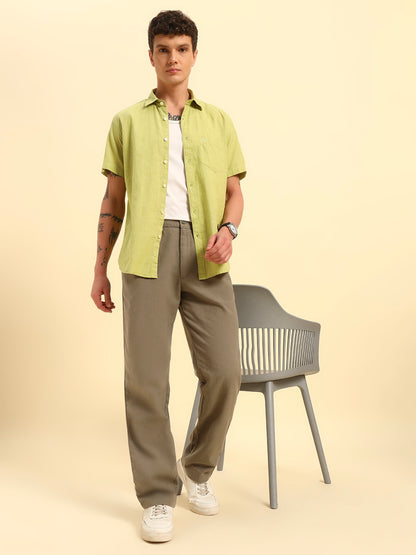 Men's Sage Green Solid Regular Fit Lower