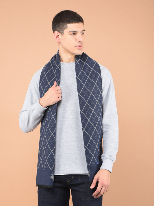 Men's Checkered Navy Blue Fashion Muffler
