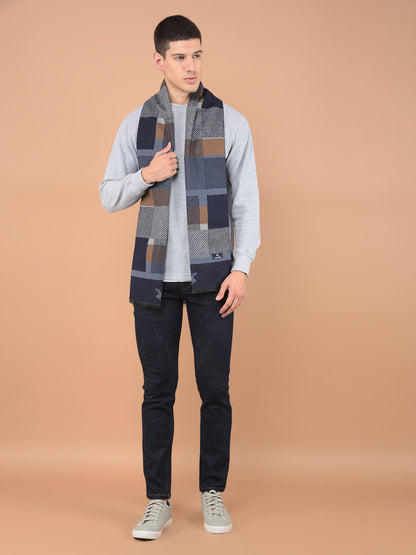 Men's Checkered Navy Blue Fashion Muffler