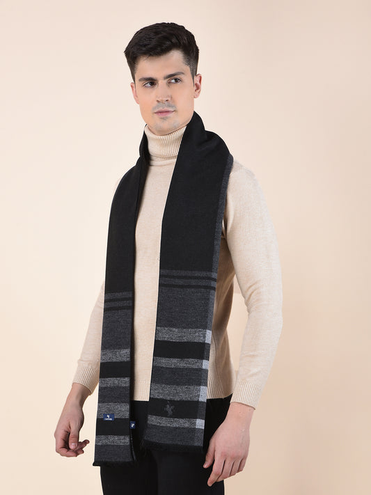 Men Black Checkered Winter Warm Casual Muffler