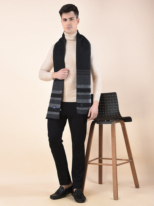 Men Black Checkered Winter Warm Casual Muffler