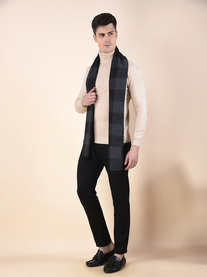 Men Black Checkered Winter Warm Casual Muffler