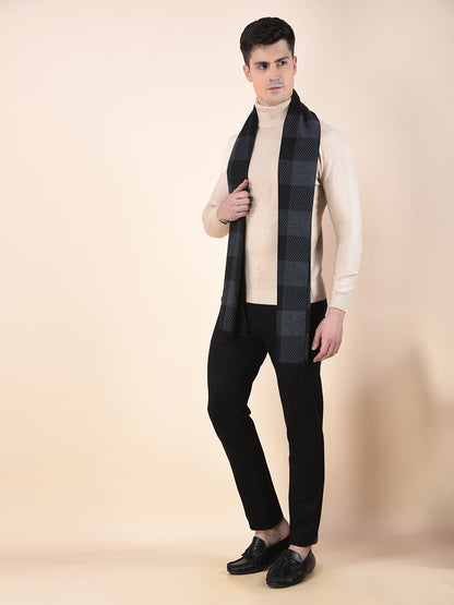 Men Black Checkered Winter Warm Casual Muffler