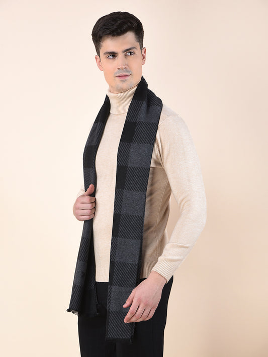 Men Black Checkered Winter Warm Casual Muffler