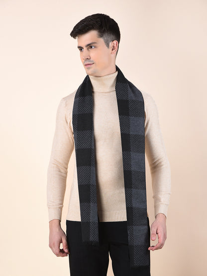 Men Black Checkered Winter Warm Casual Muffler