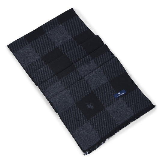 Men Black Checkered Winter Warm Casual Muffler