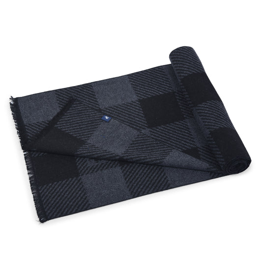 Men Black Checkered Winter Warm Casual Muffler