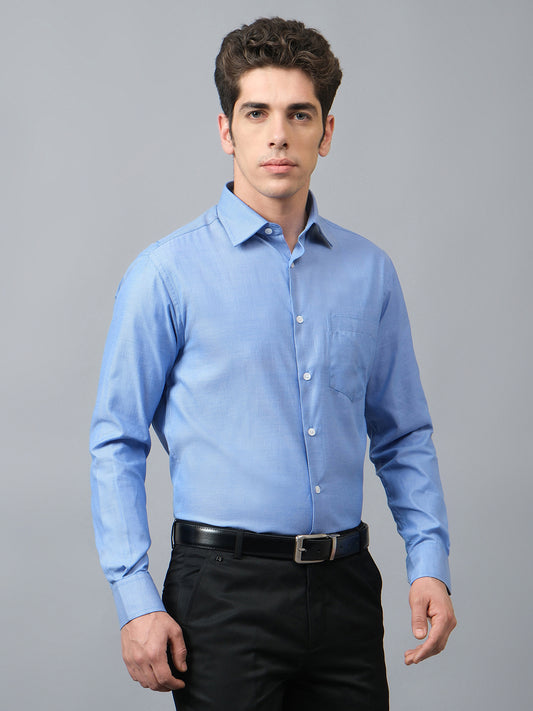 Formal Shirt for Men l Breathable & Soft with Color Fastness Regular Fit Spread Collar Neck Cotton Blend Fabric Self Design Pattern