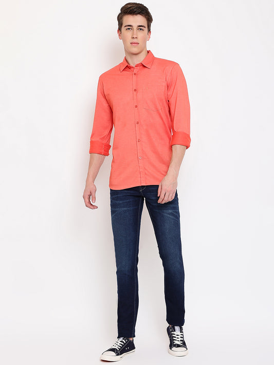 Cantabil Men Cotton Blend Solid Orange Full Sleeve Casual Shirt for Men with Pocket (7067720286347)