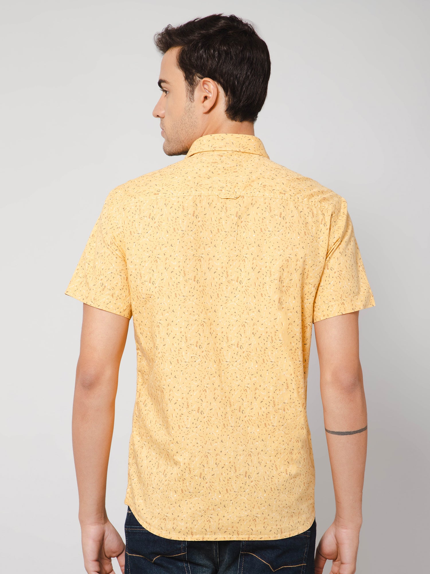 Cantabil Men Cotton Printed Mustard Half Sleeve Casual Shirt for Men with Pocket (7112563523723)