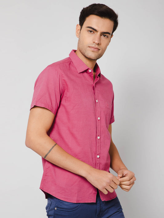 Cantabil Men Cotton Blend Solid Pink Half Sleeve Casual Shirt for Men with Pocket (7112551628939)