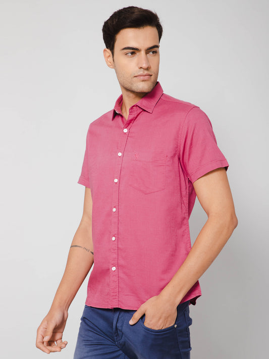 Cantabil Men Cotton Blend Solid Pink Half Sleeve Casual Shirt for Men with Pocket (7112551628939)