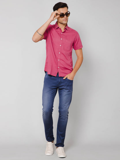 Cantabil Men Cotton Blend Solid Pink Half Sleeve Casual Shirt for Men with Pocket (7112551628939)