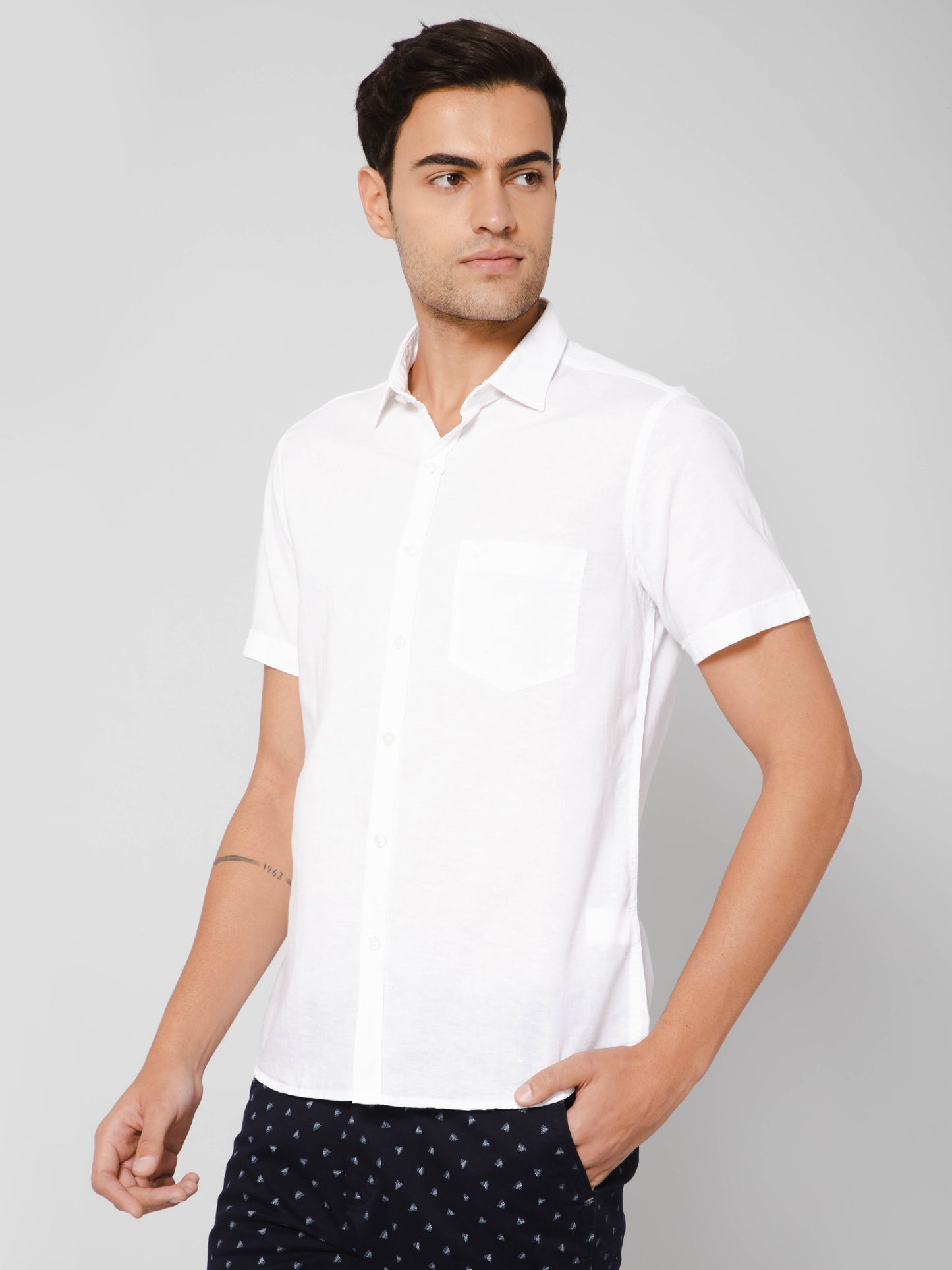 Cantabil Men Cotton Blend Solid White Half Sleeve Casual Shirt for Men with Pocket (7112565948555)