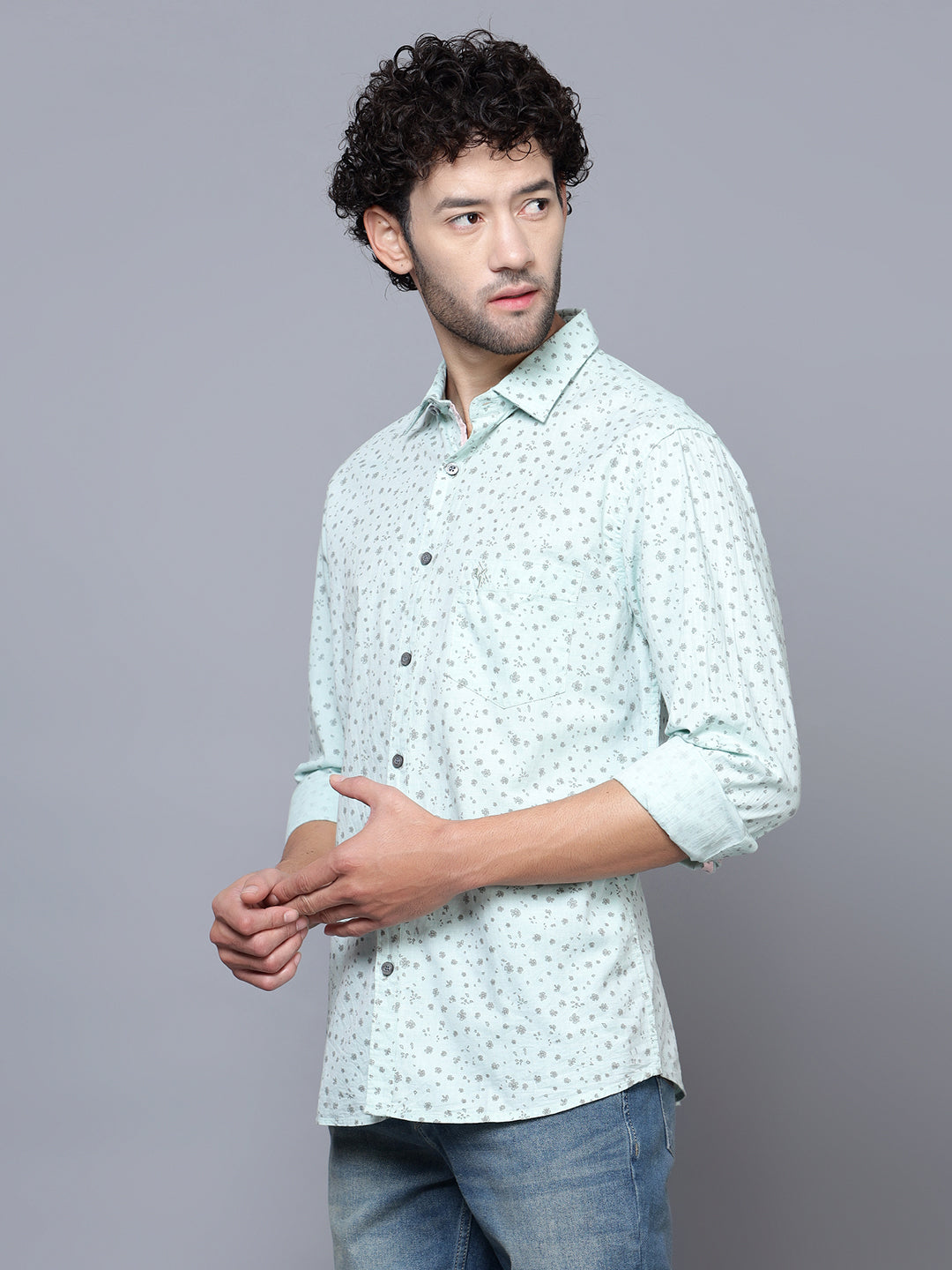 Cantabil Men Cotton Printed Light Green Full Sleeve Casual Shirt for Men with Pocket (7120722591883)