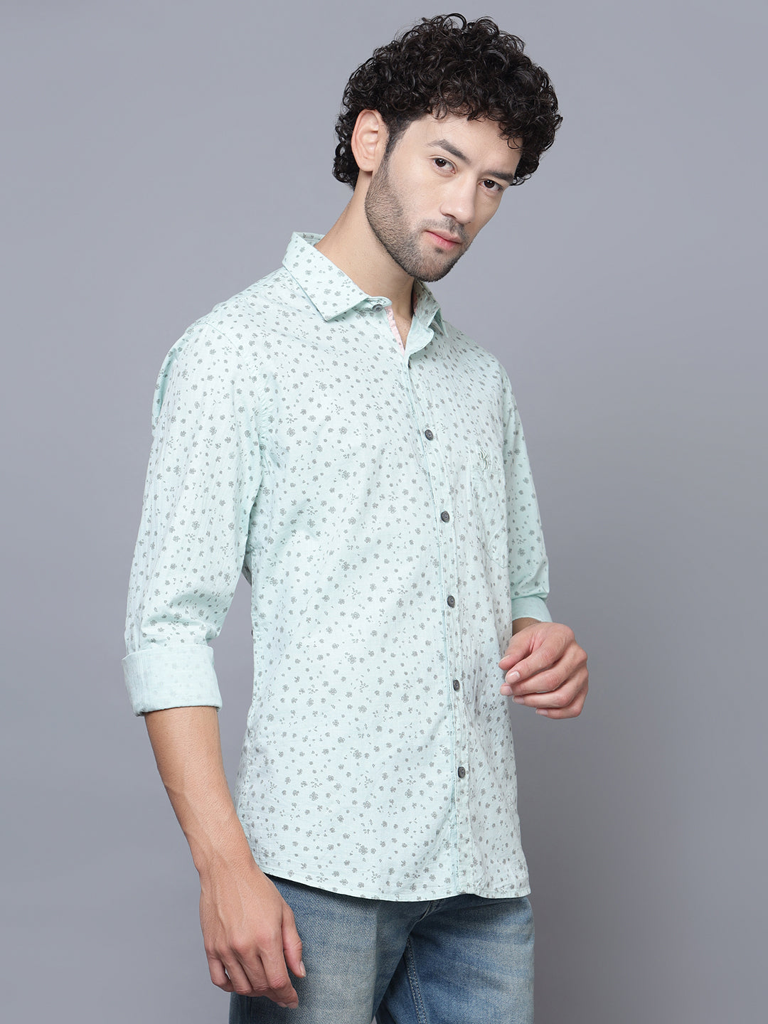 Cantabil Men Cotton Printed Light Green Full Sleeve Casual Shirt for Men with Pocket (7120722591883)