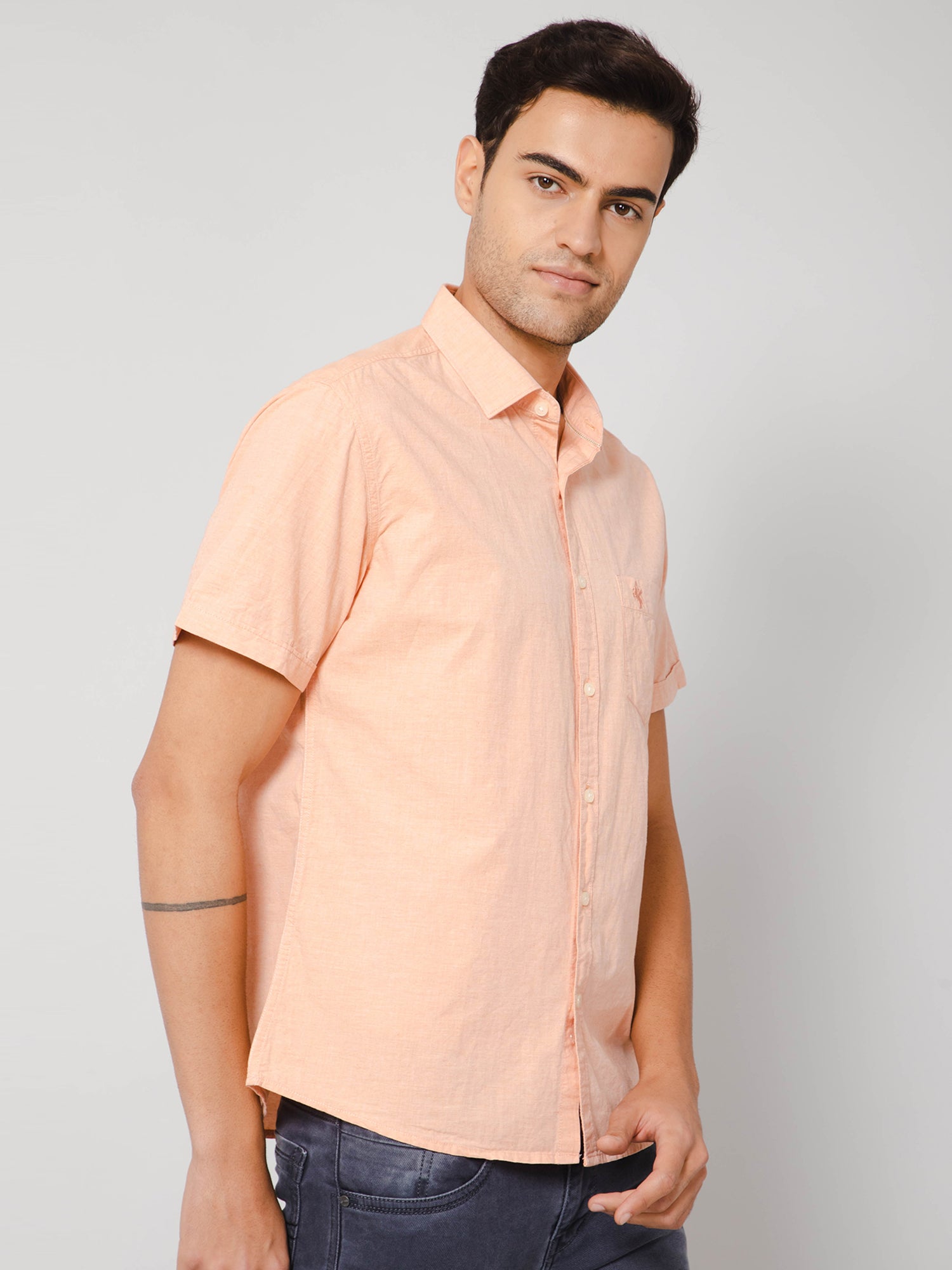 Cantabil Men Cotton Solid Orange Half Sleeve Casual Shirt for Men with Pocket (7112552644747)