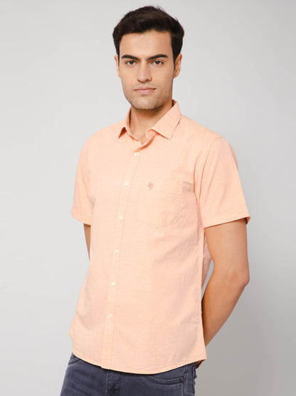 Cantabil Men Cotton Solid Orange Half Sleeve Casual Shirt for Men with Pocket (7112552644747)