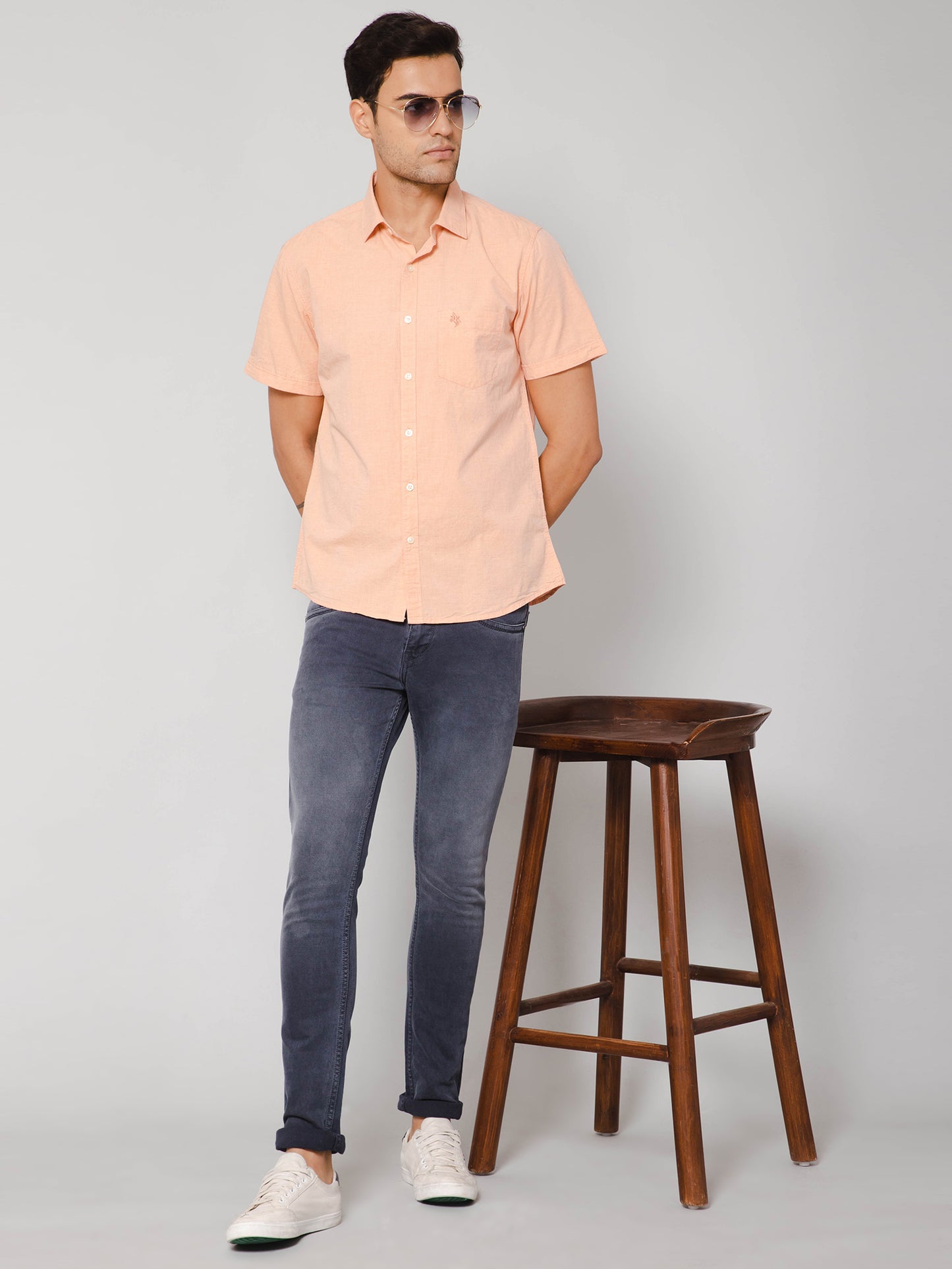 Cantabil Men Cotton Solid Orange Half Sleeve Casual Shirt for Men with Pocket (7112552644747)