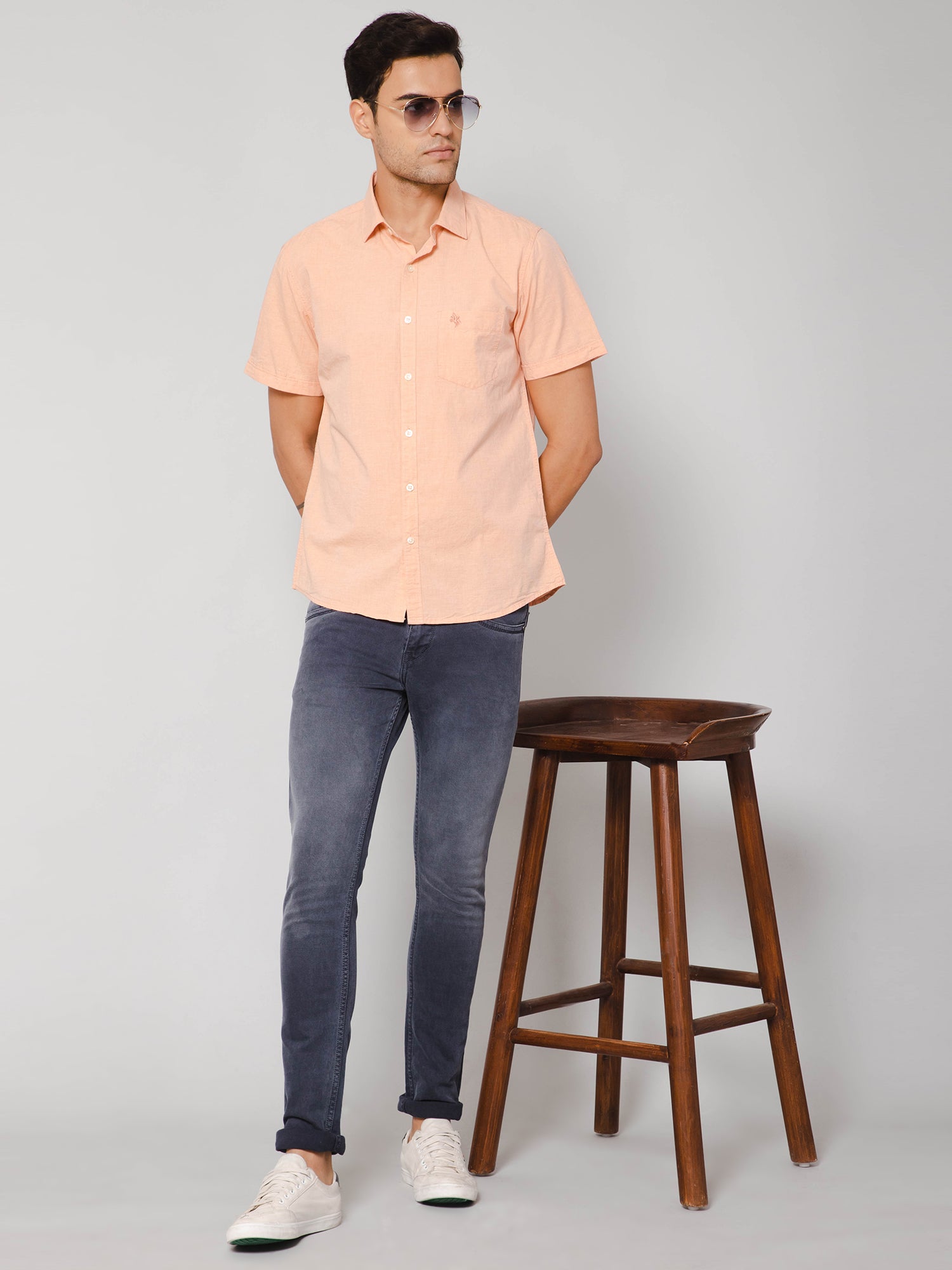 Cantabil Men Cotton Solid Orange Half Sleeve Casual Shirt for Men with Pocket (7112552644747)