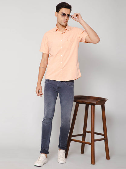 Cantabil Men Cotton Solid Orange Half Sleeve Casual Shirt for Men with Pocket (7112552644747)