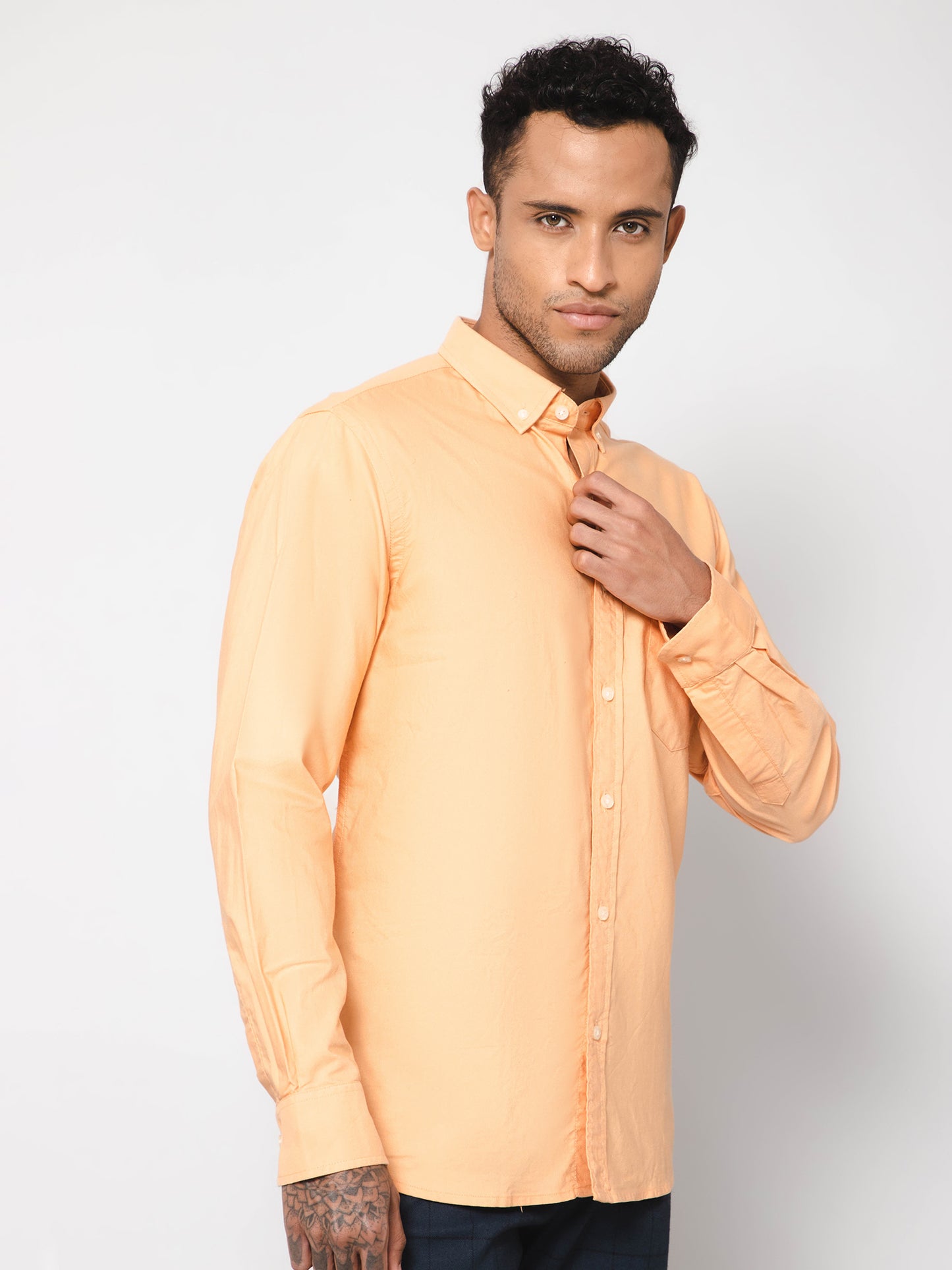 Cantabil Men Cotton Solid Orange Full Sleeve Casual Shirt for Men with Pocket (7113345138827)